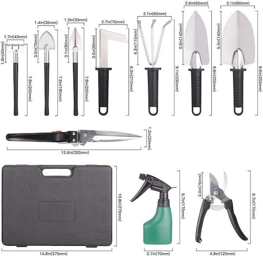 Set 10 Unelte de Grădină Flippy Pentru Plantare Prelucrare Sol Îngrijire Plante Mânere Negre Material Pvc Oțel Inoxidabil Cutie Inclusă 37x28x7 Cm Negru