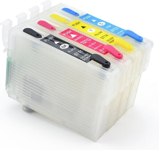 Pachet de cartușe de cerneală compatibile și recondiționate pentru imprimante InkJet Epson T0711, T0712, T0713, T0714 12ml Multiplu (culoare) 1buc
