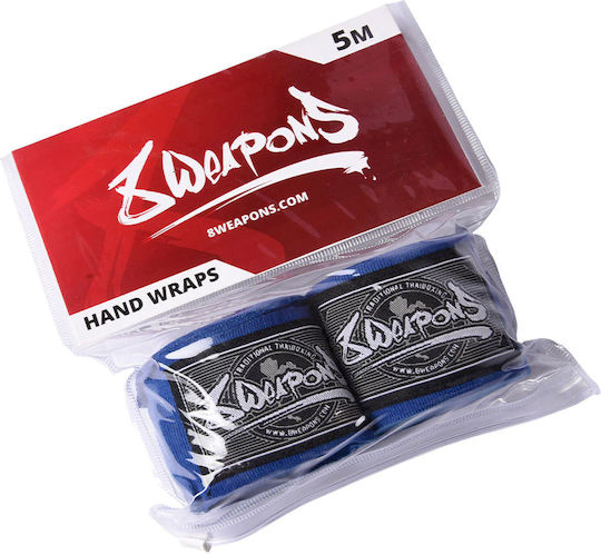 8 Weapons Semi-Elastic Martial Arts Hand Wraps 5m Blue