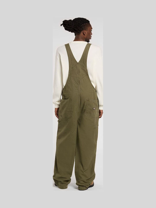 Canvas Men's Denim Dungarees with Loose Straight Fit Military Green