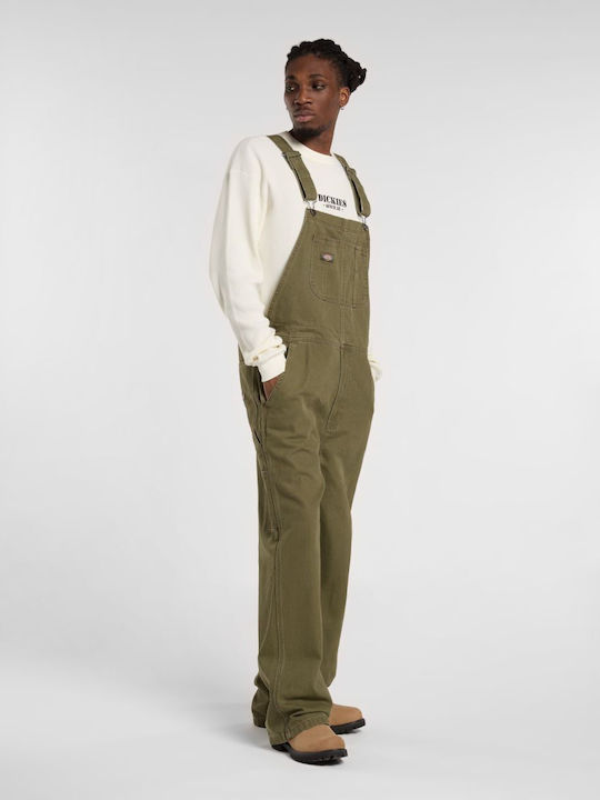 Canvas Men's Denim Dungarees with Loose Straight Fit Military Green