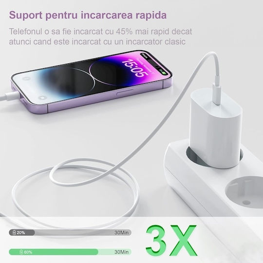 Încărcător Fără Cablu Cu Port USB-C 20W Livrarea Energiei Alb
