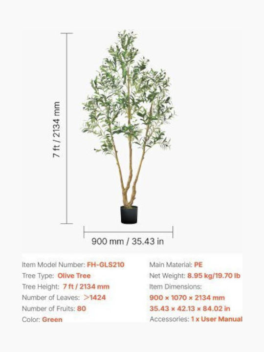 Artificial Plant in Pot Olive Green 210cm Vevor