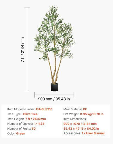 Künstliche Pflanze im Topf Olive Grün 210cm Vevor