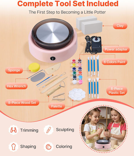 Vevor Mini Pottery Wheel Electric Clay Wheel Kids 158 Mm Turntable Pink