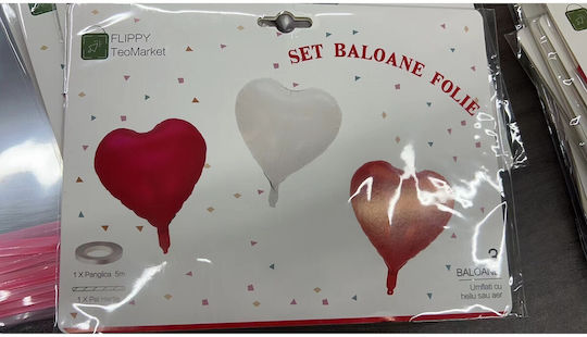 Set 3 Baloane Folie Albe Inimi 45buc
