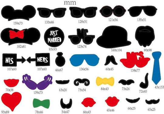Set 31 Accesorii Pentru Petreceri Flippy Colț Foto Props Ochelari Pălării Mustață Cravată Tematică Nuntă Multicolor
