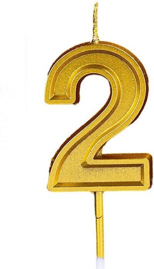 Cake Candle Number 2 Flippy 4.8 Cm Birthday Gold