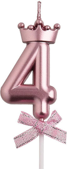 Number 4 Candle Flippy Crown Bow Design Cake 6 X 2.5 Cm Purple