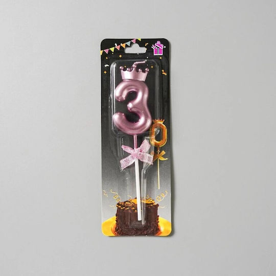 Lumânare Numărul 3 Flippy Coroană Fundiță Design Tort 6 X 2,5 Cm Violet