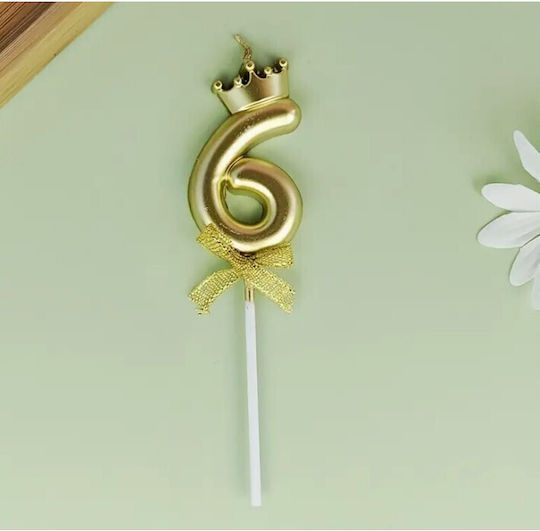 Cake Birthday Candle Number 6 Crown Design Gold Flippy Party