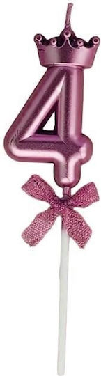 Number 4 Candle Flippy Crown Bow Design Cake 6 X 2.5 Cm Purple