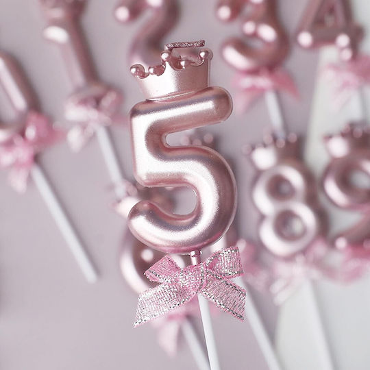 Number 5 Candle Flippy Crown Bow Design Cake 6 X 2.5 Cm Purple