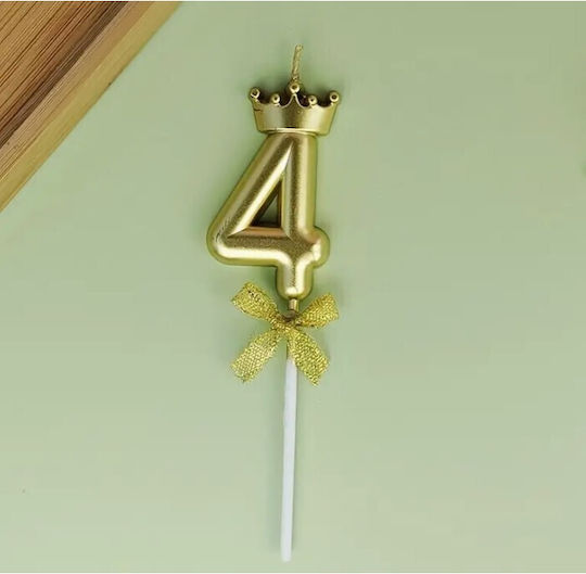Cake Birthday Candle Number 4 Crown Design Gold Flippy Party