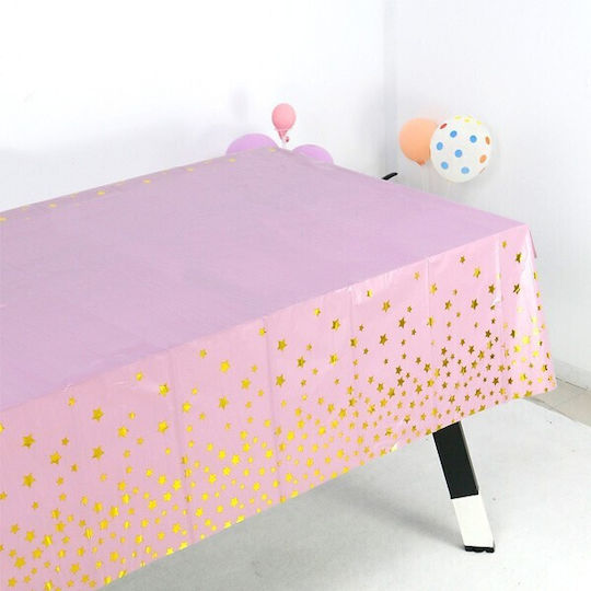 Tablecloth Flippy Foil Gold Stars Print Waterproof 137 X 274 Cm Pink