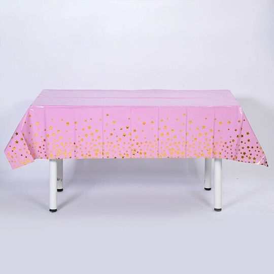 Tablecloth Flippy Foil Gold Stars Print Waterproof 137 X 274 Cm Pink
