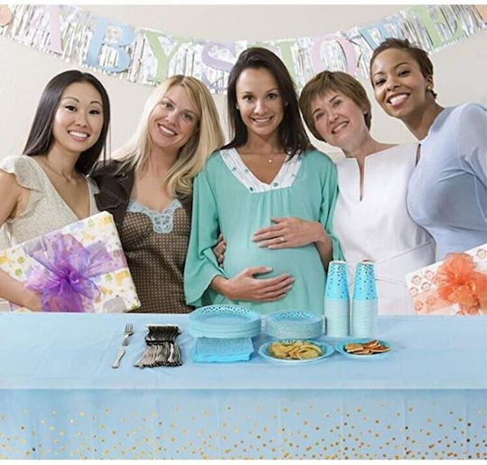 Tablecloth Flippy Foil Gold Stars Print Waterproof 137 X 183 Cm Blue