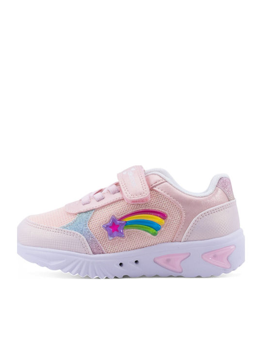 Παιδικά Sneakers Ανατομικά με Σκρατς & Φωτάκια Ροζ