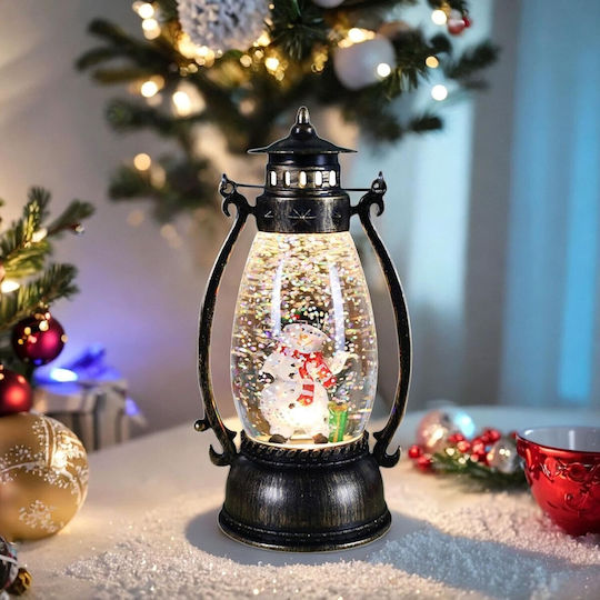 Crăciun Plastic Lampion Negru Baterie 14x7cm.