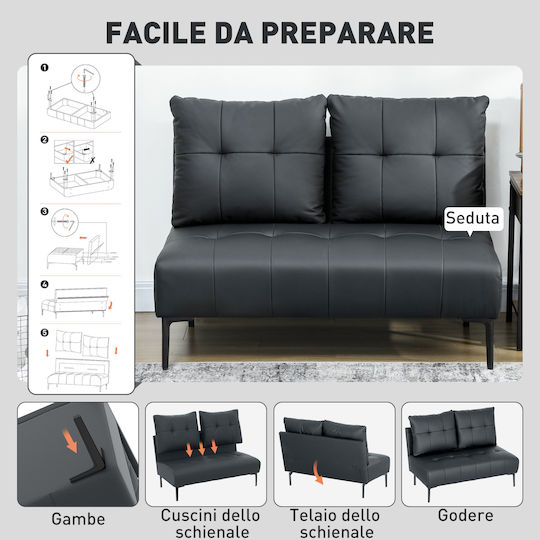 Two-Seater Couch Artificial Leather Black Velvet-Black Metal 115x73x83cm