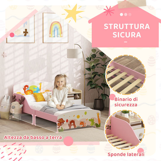 Pat pentru Copii Clasic Single Pink pentru Saltea 70x140cm