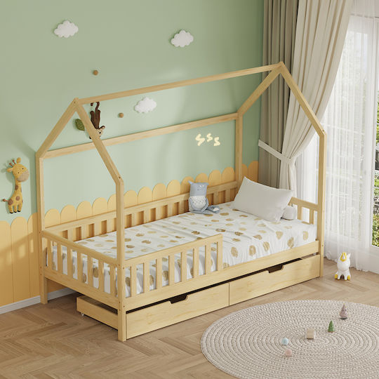 Phyllis Kids Bed Montessori Single with Storage Space Beige for Mattress 90x190cm