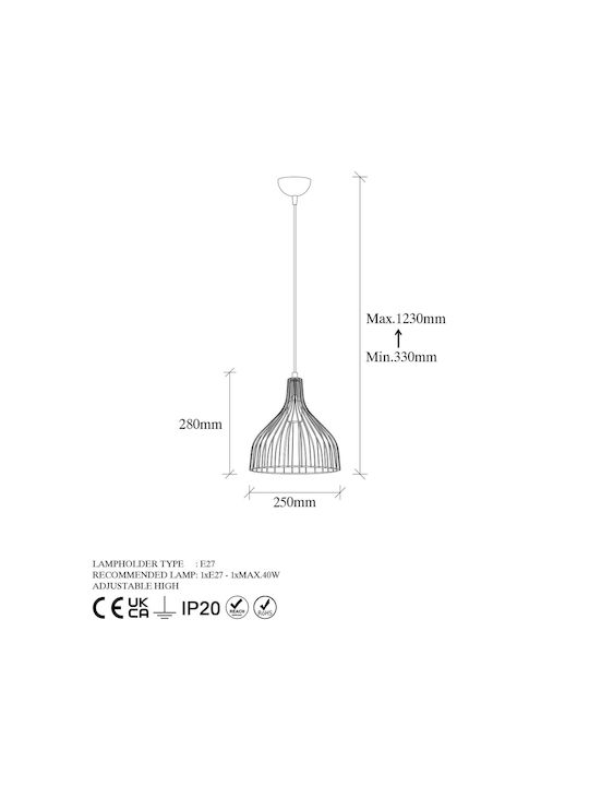 Opviq Cafu Pendant Light Yellow with Socket E27 25x25x123cm