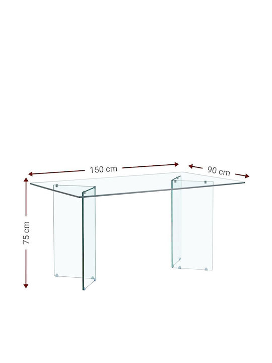 Crystal Tisch Speisesaal Glas 150x90x75cm