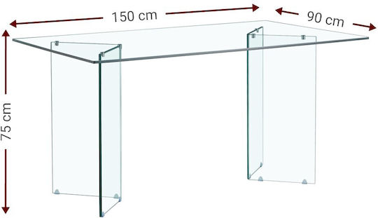 Crystal Τραπέζι Τραπεζαρίας Γυάλινο 150x90x75εκ.