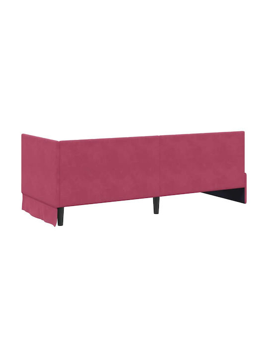 Ein Einzelbett Mit Samt Rot Mit Lattenrost & Matratze 80x200cm