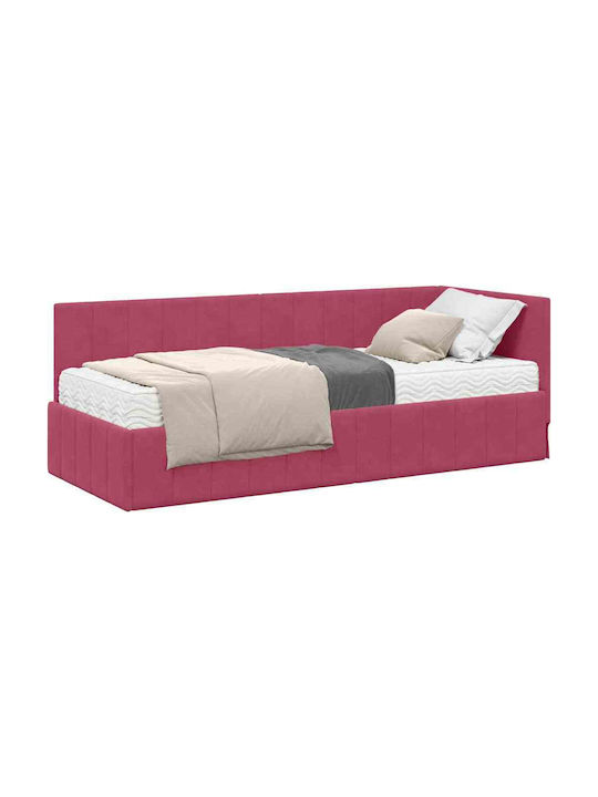 Ein Einzelbett Mit Samt Rot Mit Lattenrost & Matratze 80x200cm