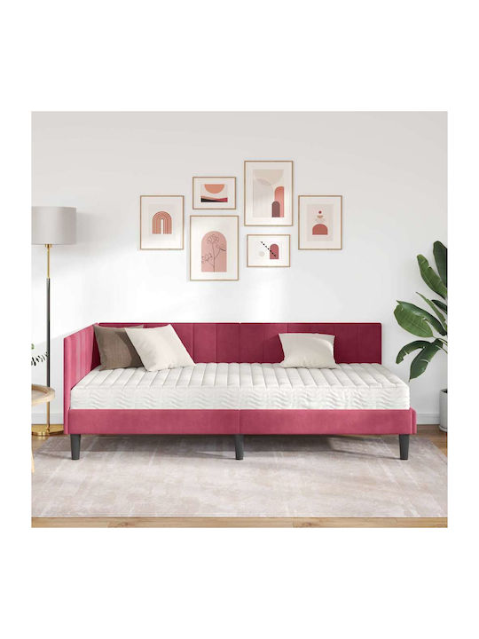 Einzelbett Mit Samt Rot Mit Lattenrost & Matratze 90x190cm