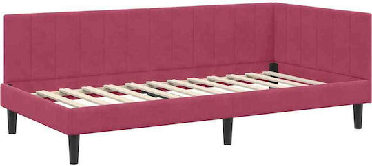 Ein Einzelbett Mit Samt Rot Mit Lattenrost & Matratze 100x200cm