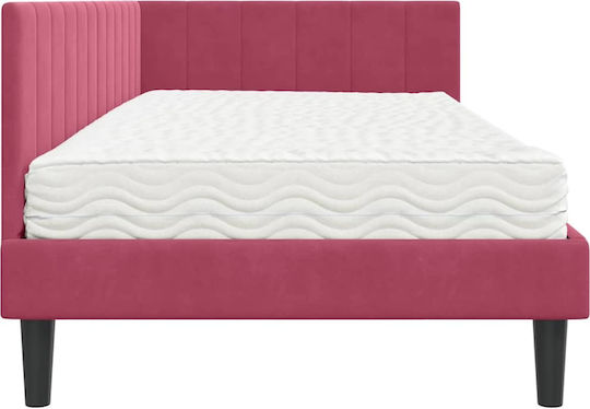 Ein Einzelbett Mit Samt Rot Mit Lattenrost & Matratze 100x200cm