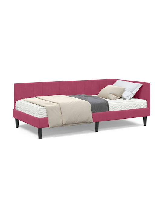 Einzelbett Mit Samt Rot Mit Lattenrost & Matratze 90x190cm