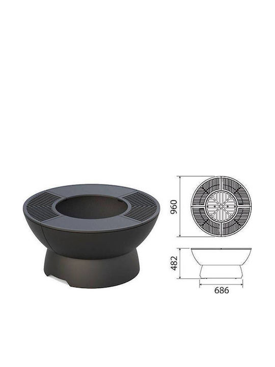 Hergom Fire Pit Kamin Draußen Gusseisen Schwarz 96x96x48.2cm