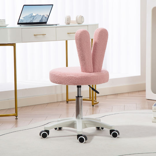 HomCom Office Chair with Adjustable Arms Pink Teddy