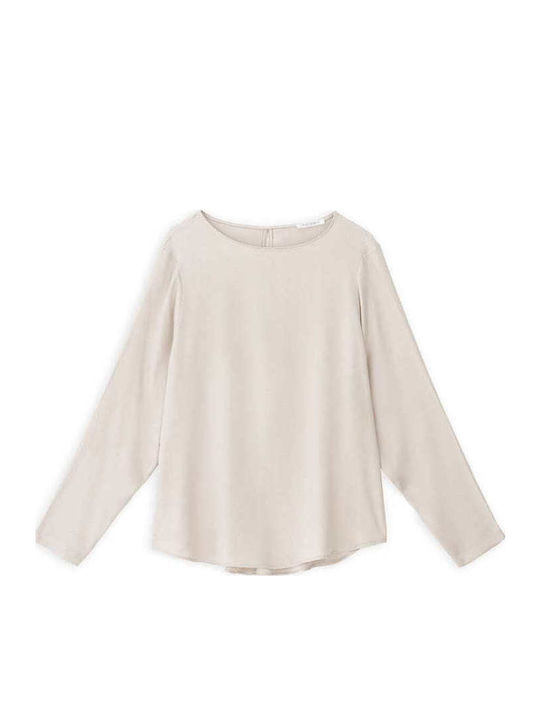 Damen Bluse Langärmelig Beige