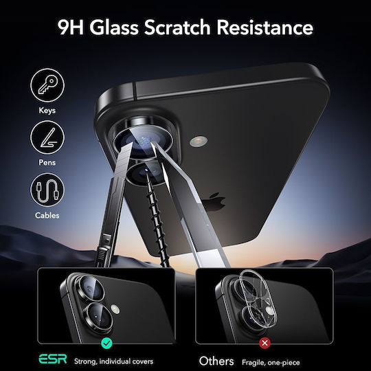ESR Armorite Προστασία Κάμερας Tempered Glass Μαύρο για το iPhone 16, iPhone 16 Plus, iPhone 17