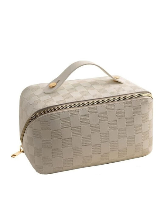 Flippy Geantă De Călătorie Neseser Cosmetică Portabilă Impermeabilă Din Piele Eco Cu Compartimente Multiple Și Fermoar 22 X 13 X 12.5 Cm Alb În Carouri