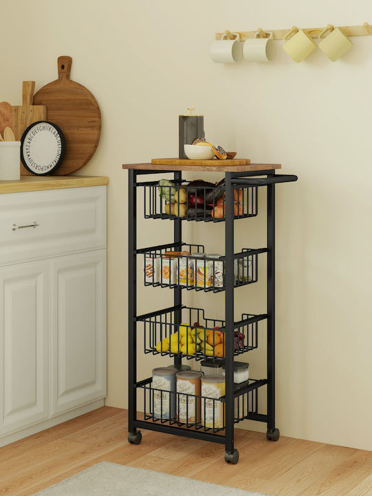 HomCom Wooden Kitchen Trolley 4 Tiers Black 49.5x31x91cm