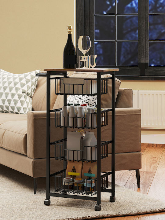 HomCom Wooden Kitchen Trolley 4 Tiers Black 49.5x31x91cm