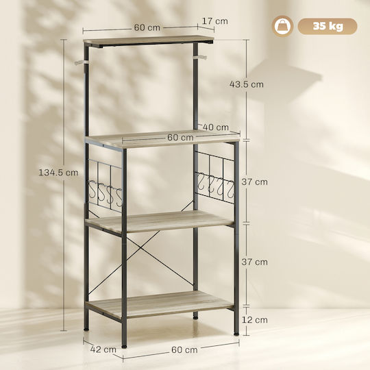 HomCom Kitchen Rack Metallic 4 Tiers Black 60x42x134.5cm