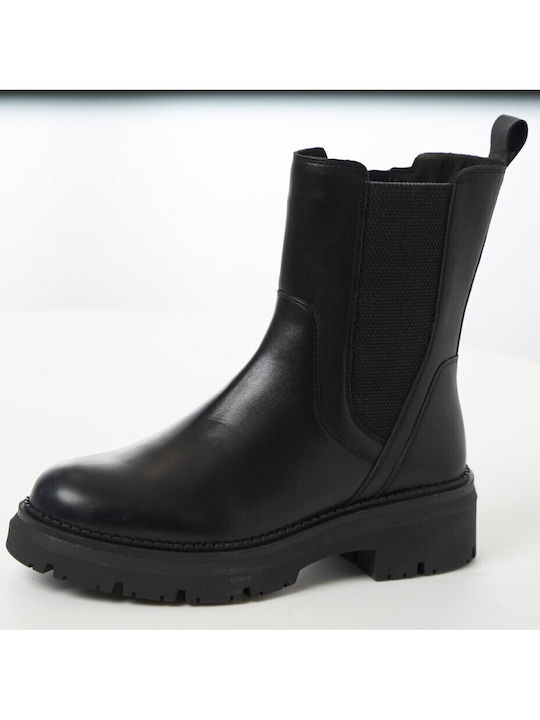 Leder Stiefeletten Damen Schwarz