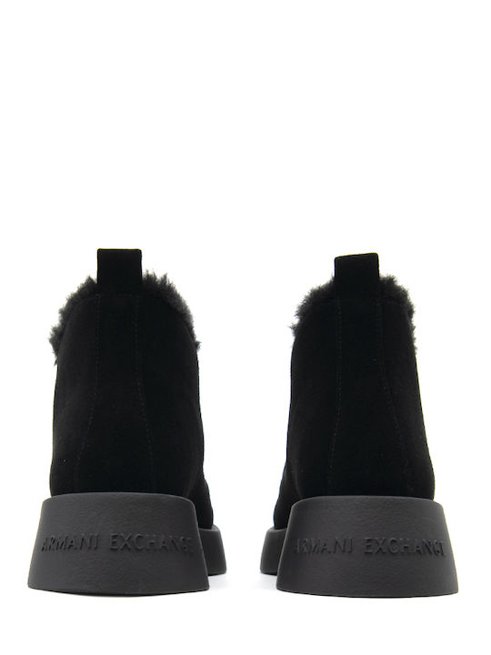 Suede Women's Ankle Boots with Fur Black