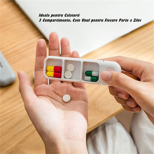 Cutie Pentru Depozitarea Medicamentelor Flippy Portabilă 3 Compartimente Tip Breloc Plastic Glisantă Gri 10.7x3.6x1.6 Cm