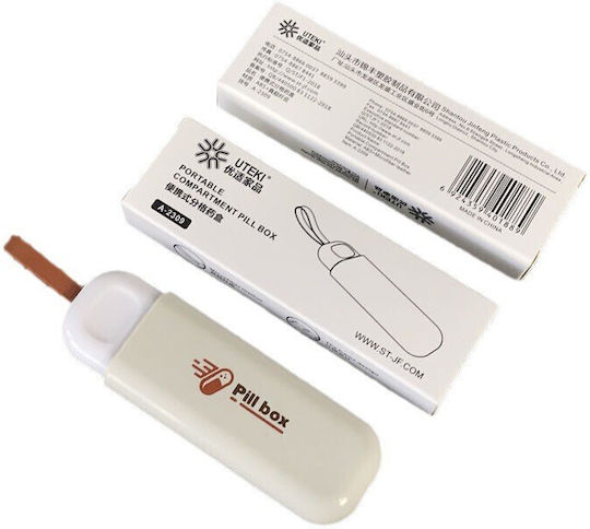Cutie de Depozitare Medicamente Flippy Portabilă cu 3 Compartimente Tip Breloc din Plastic Glisantă Albă 10.7x3.6x1.6 Cm