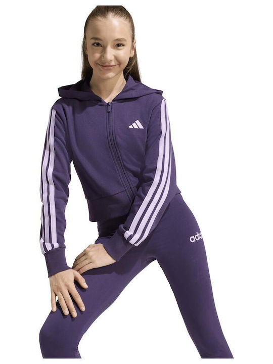 Детски Суичър Жилетка Изрязан с Качулка Лилав Essentials Full-zip