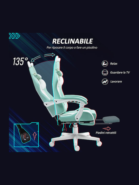 HomCom 921-794V00LB Gaming Chair with Adjustable Arms and Footrest White / Pink