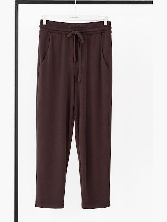 Women's Fabric Trousers with Elastic Straight Line Dark Bordeaux